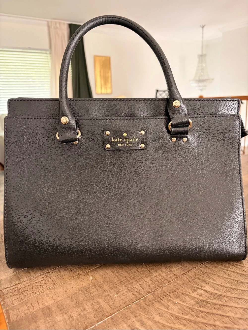 kate spade Black Pebbled Leather Satchel with Gold Hardware